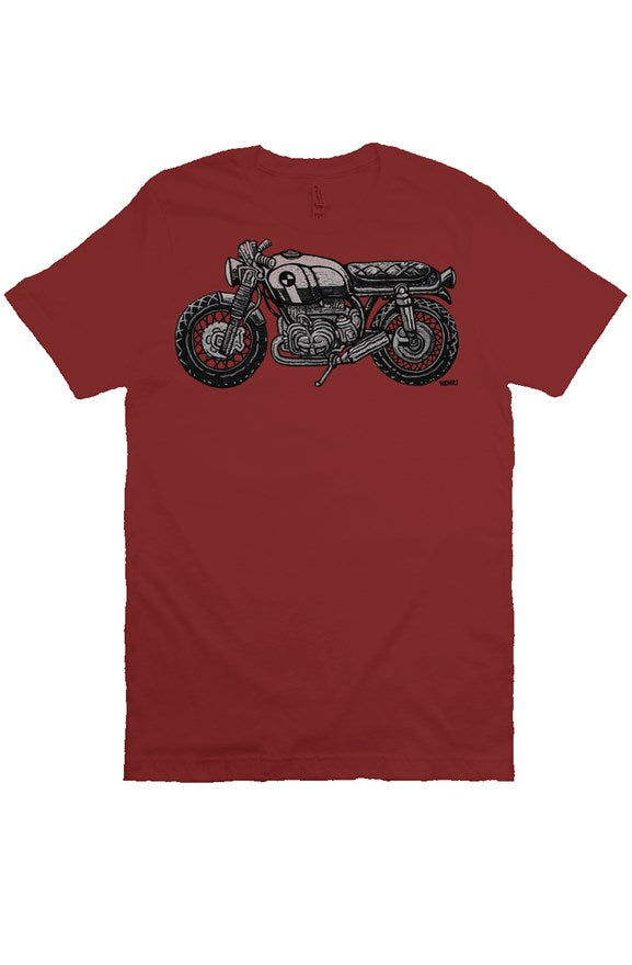 vintage bmw motorcycle drawing by henri on the chest of unisex short sleeve shirt