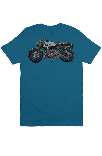 vintage bmw motorcycle drawing by henri on the chest of unisex short sleeve shirt