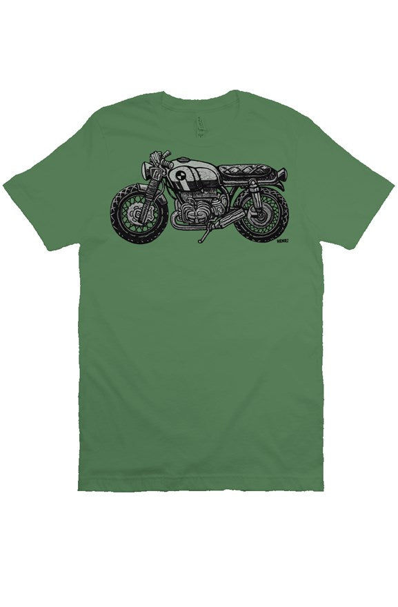 vintage bmw motorcycle drawing by henri on the chest of unisex short sleeve shirt