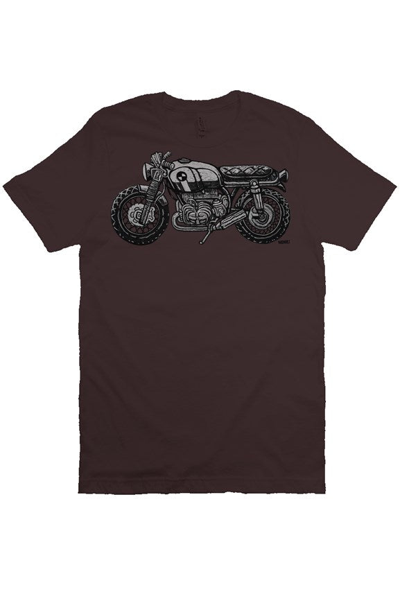 vintage bmw motorcycle drawing by henri on the chest of unisex short sleeve shirt