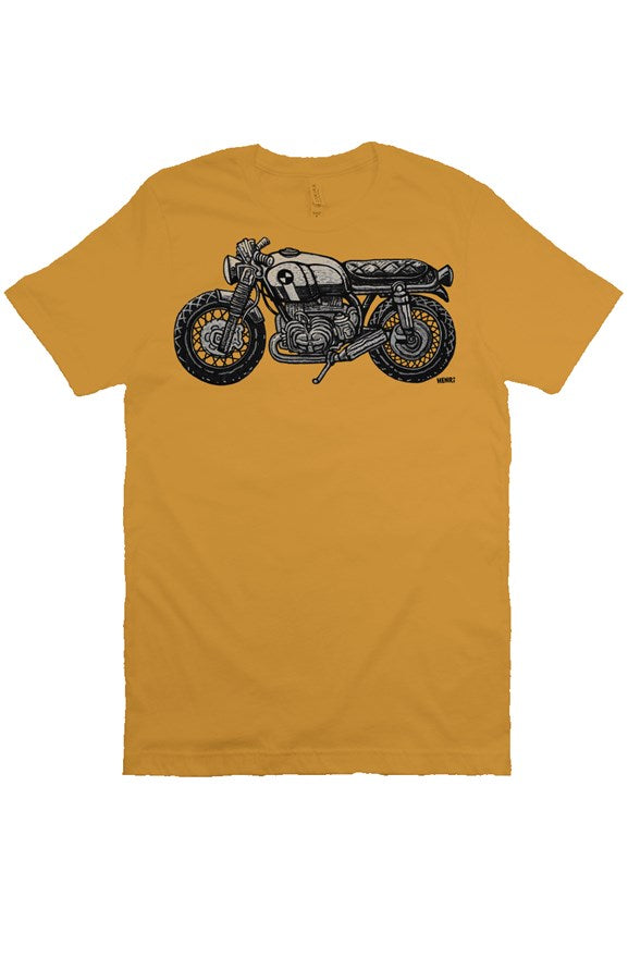 vintage bmw motorcycle drawing by henri on the chest of unisex short sleeve shirt