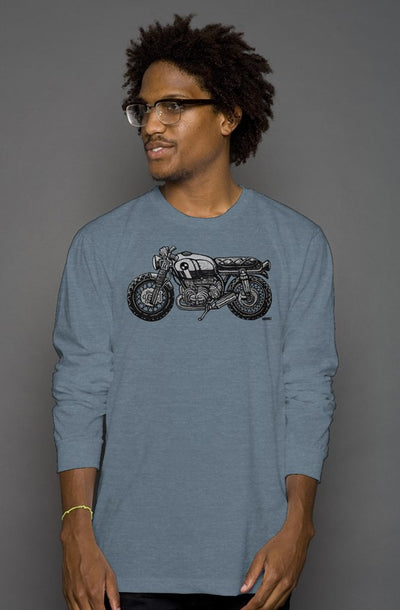 vintage bmw motorcycle drawing by henri on the chest of unisex long sleeve shirt