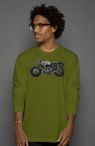 vintage bmw motorcycle drawing by henri on the chest of unisex long sleeve shirt