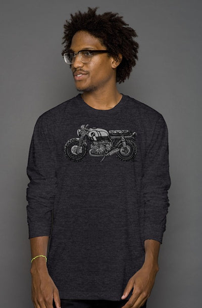 vintage bmw motorcycle drawing by henri on the chest of unisex long sleeve shirt