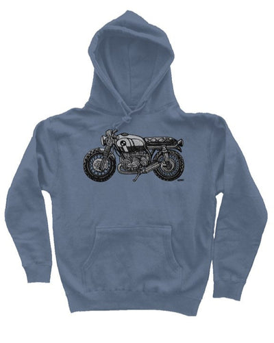 vintage bmw motorcycle drawing by henri on the chest of premium hooded sweatshirt