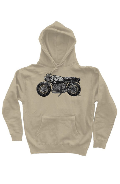 vintage bmw motorcycle drawing by henri on the chest of premium hooded sweatshirt
