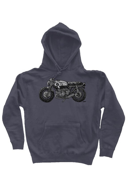 vintage bmw motorcycle drawing by henri on the chest of premium hooded sweatshirt
