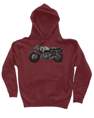 vintage bmw motorcycle drawing by henri on the chest of premium hooded sweatshirt