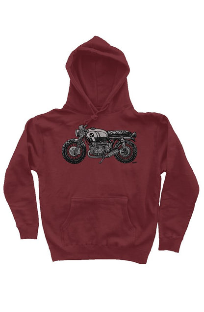 vintage bmw motorcycle drawing by henri on the chest of premium hooded sweatshirt