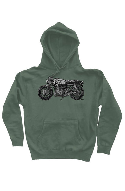 vintage bmw motorcycle drawing by henri on the chest of premium hooded sweatshirt