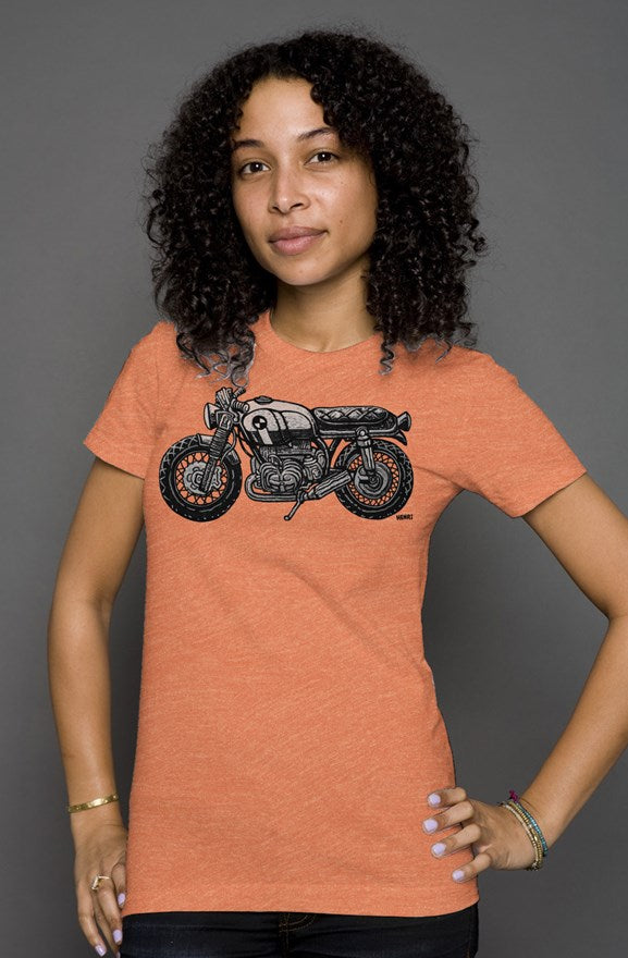 vintage bmw motorcycle drawing by henri on the chest of women's triblend short sleeve t-shirt