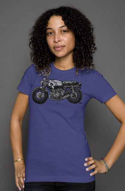 vintage bmw motorcycle drawing by henri on the chest of women's triblend short sleeve t-shirt
