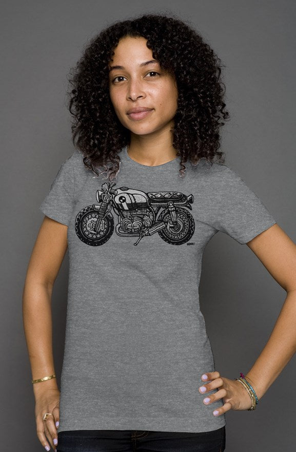 vintage bmw motorcycle drawing by henri on the chest of women's triblend short sleeve t-shirt