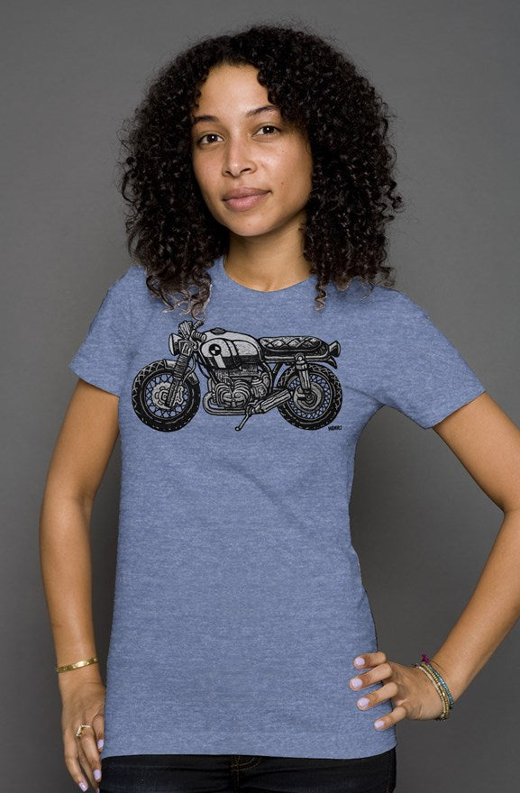 vintage bmw motorcycle drawing by henri on the chest of women's triblend short sleeve t-shirt