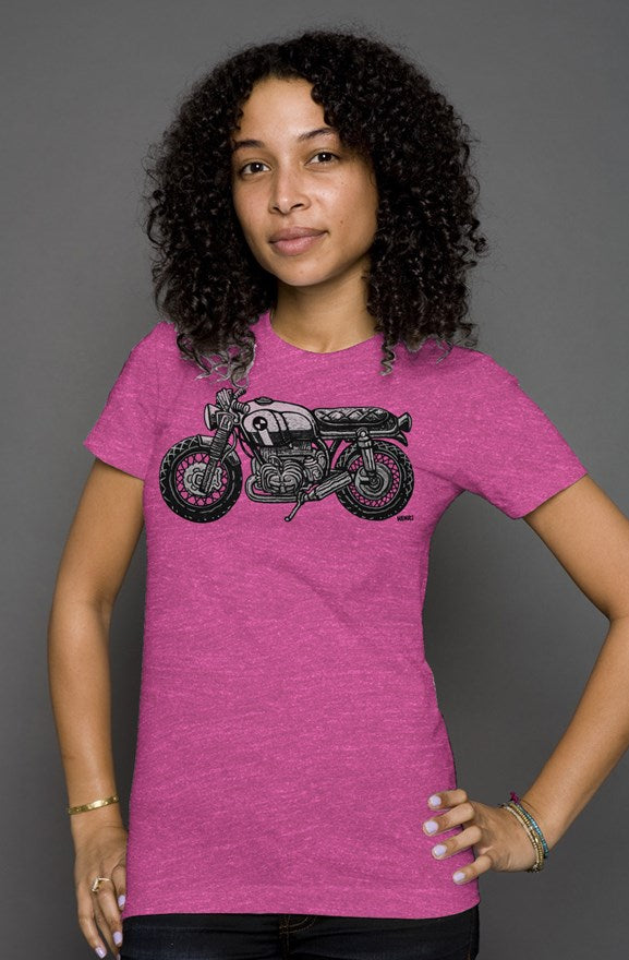 vintage bmw motorcycle drawing by henri on the chest of women's triblend short sleeve t-shirt