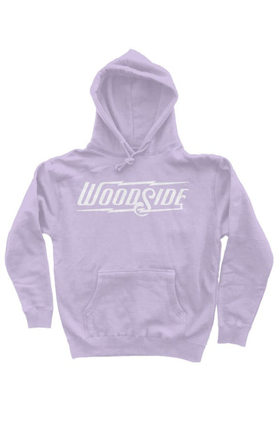 Woodside Brand logo printed in textured white on chest of premium hooded sweatshirt