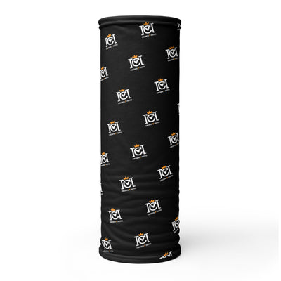 Trademarked Crown Moto logo repeated at an angle on premium neck gaiter sleeve