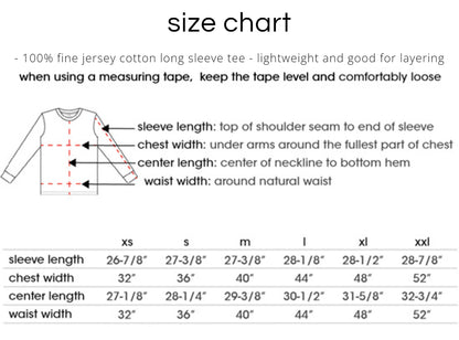 Bella Canvas long sleeve shirt size chart