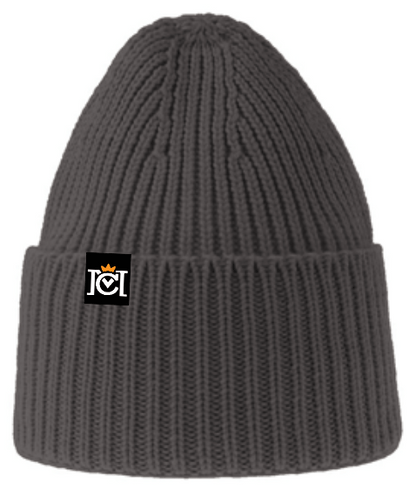 Premium ribbed beanie with Crown Moto logo tag sewn on top edge of cuff