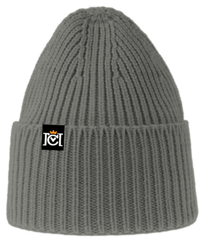 Premium ribbed beanie with Crown Moto logo tag sewn on top edge of cuff