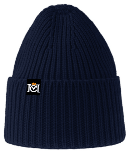 Premium ribbed beanie with Crown Moto logo tag sewn on top edge of cuff