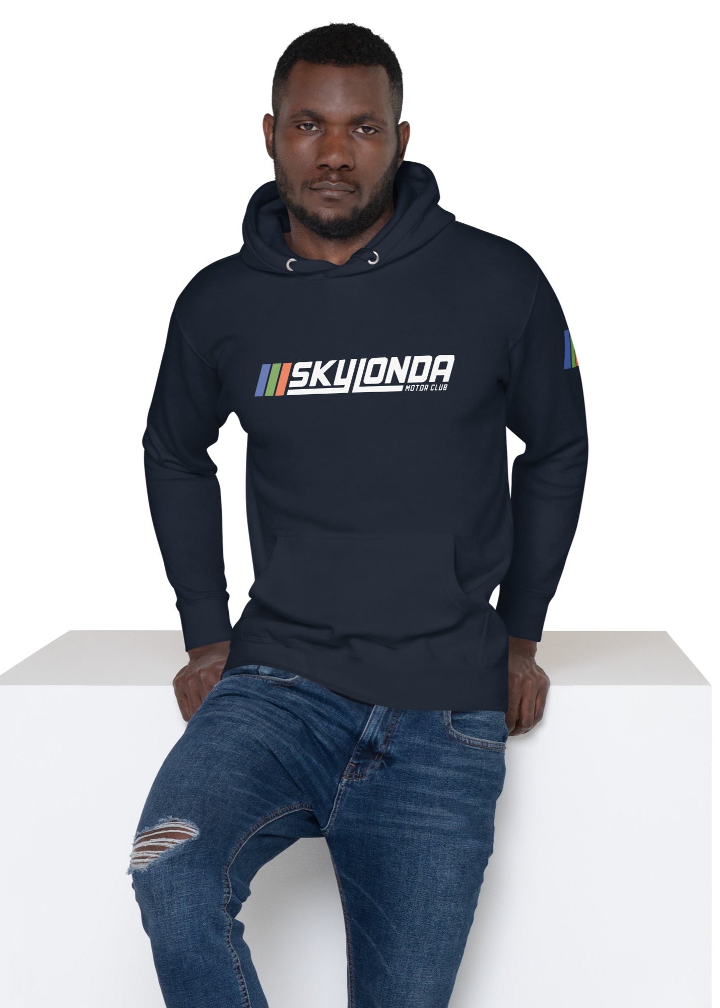 sky londa motor club rally hoodie in navy blue